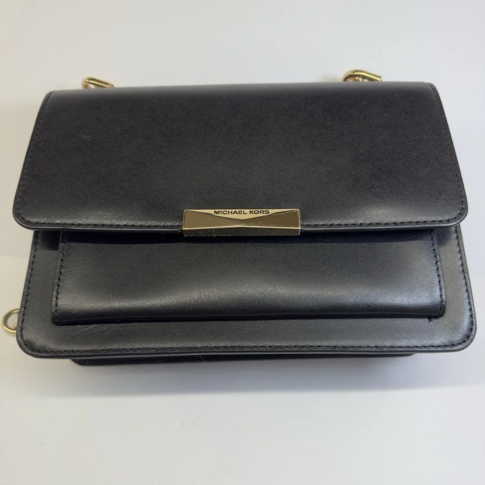Michael Kors Black Leather Shoulder Bag with Gold Hardware